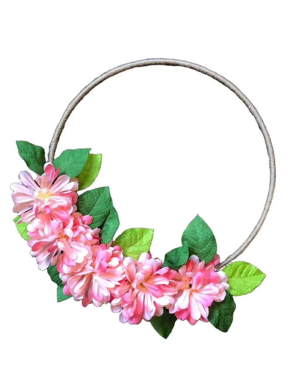 Pink Barbie Barbiecore Neon Mum Flower Floral Twine Tweed Hoop Wreath